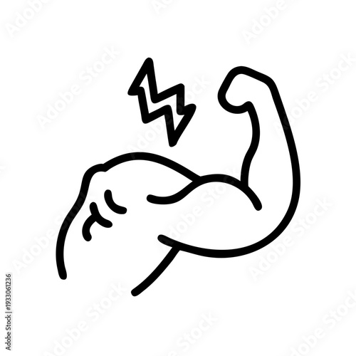 A stylized illustration of a flexing arm with an electric spark effect. isolated on white background, Vector