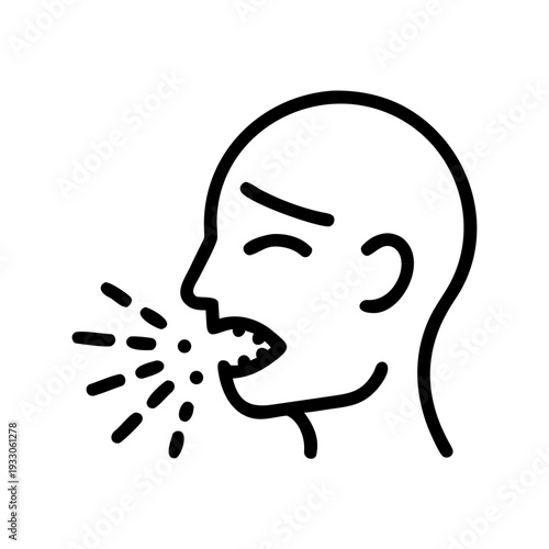 A bald person yawning widely with mouth open and eyes closed isolated on white background, Vector