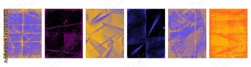 Crumpled papers collection with halftone and grunge texture. Vector set of wrinkled sheets with fold marks and distressed surface design. Rough tactile poster or flyer, cover or collage layout