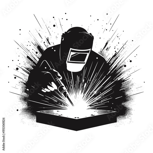 Welder performing intense arc welding with sparks