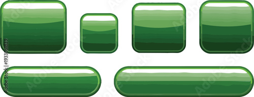 Modern Green Glossy Rounded Button Set Featuring UI Elements, Web Controls, and Game Panels for Web Design