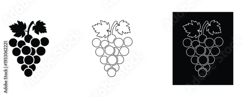Bunches of grapes in three different styles for design and branding