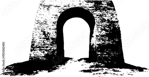 Brutalist cube archway in high contrast black and white ink for design