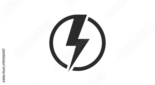 Black Lightning Bolt Icon in Circle.