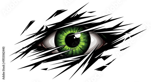 Green Eye with Black Pupil Illustration.