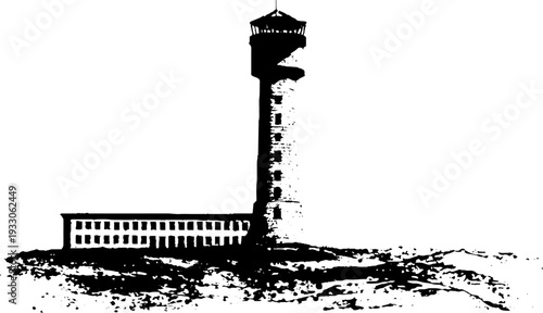 Brutalist architecture contrast: rectangular slab and tower silhouette for design