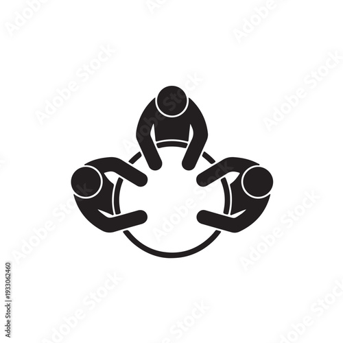 Meeting of Minds: An illustration of a gathering of three individuals, heads bowed in contemplation around a circular table. A visual metaphor for collaboration, discussion, and teamwork.