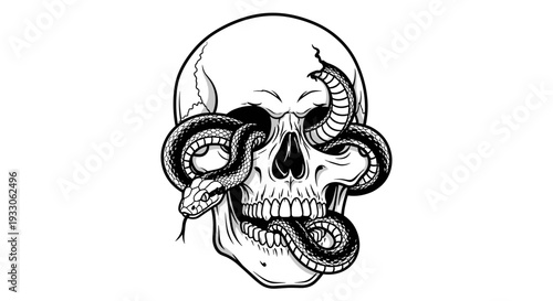 Skull with Snakes Emerging from Eyes and Mouth.