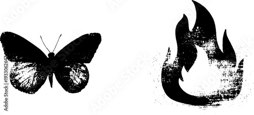 Butterfly and flame ink illustration for artistic design and decor