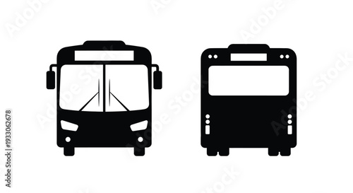 Two black bus outlines displayed in a simple graphic silhouette