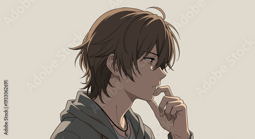 Young Man with Hand on Chin Thinking.