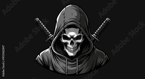 Hooded Skull with Swords Illustration Art.