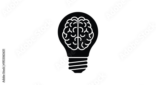 A black lightbulb containing a brain representing intelligent ideas silhouette