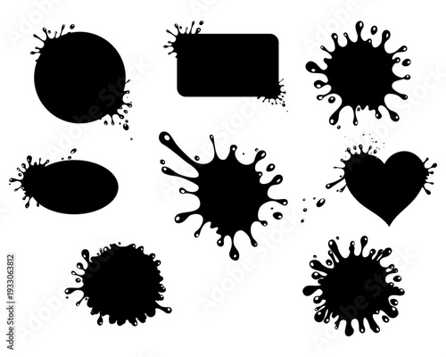 Set of black blots on the white background. Set of paint splashes. Paint blots collection. Vector illustratio
