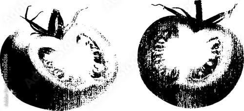 High contrast stencil style tomato cross section abstract design for artistic projects
