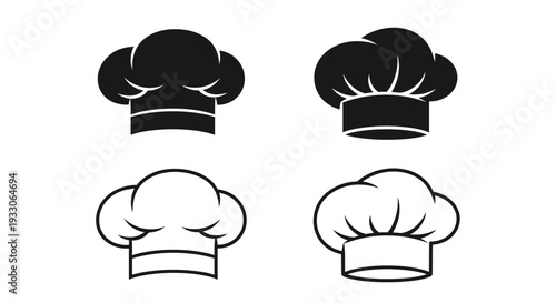 Four chef hats depicted in a striking black silhouette
