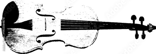 Abstract violin silhouette with bow stroke in high contrast stencil style for musical art design