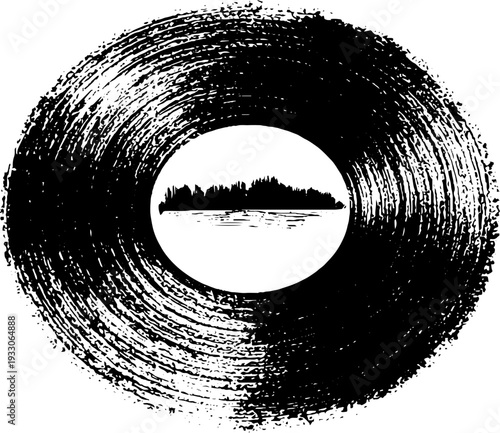 Abstract vinyl record silhouette with stencil art design