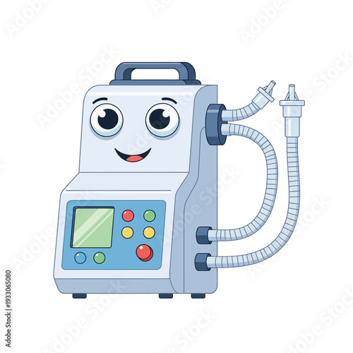 Cute Cartoon Ventilator Machine with Face, Medical Equipment Illustration