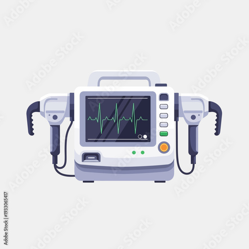 Defibrillator machine with ecg monitor screen and paddles, medical equipment