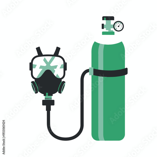 Breathing apparatus with oxygen tank and mask, safety and protection equipment