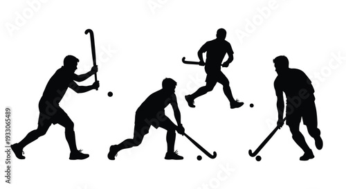 Field hockey players in action a dynamic black silhouette