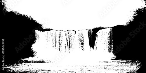 Abstract high contrast waterfall with spray veil in stencil style for design and decor