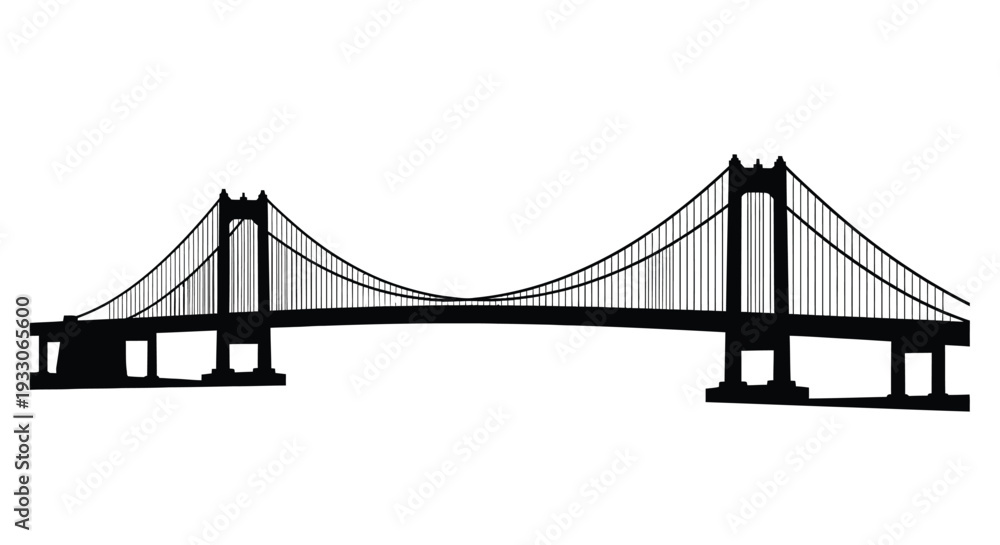 Obraz premium Dramatic black outline of a suspension bridge minimalist silhouette