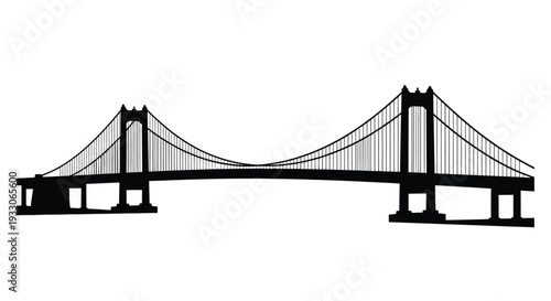 Dramatic black outline of a suspension bridge minimalist silhouette