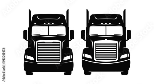 Two semi trucks facing forward a striking black graphic silhouette