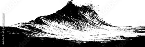 Abstract wave crest stencil design in high contrast grunge style for art and decor