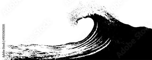 Abstract wave crest spray in stencil style for surf art and design projects