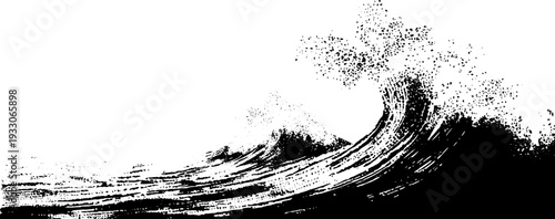 Dynamic wave foam lace in high contrast stencil style for abstract ocean-themed designs