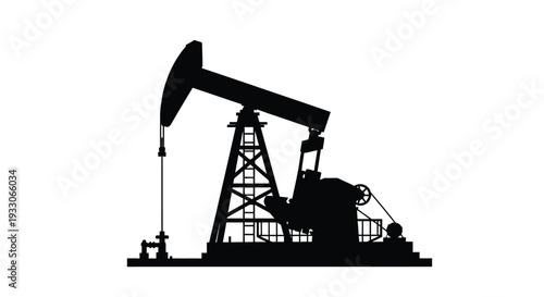 Black silhouette of an oil pump jack against a white background silhouette