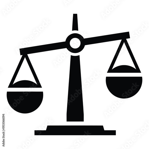 A black icon of a balance scale on a used for law and justice concepts