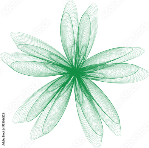 Abstract green floral design composed of swirling curved lines