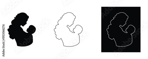 Silhouettes of mother and child in various styles and colors