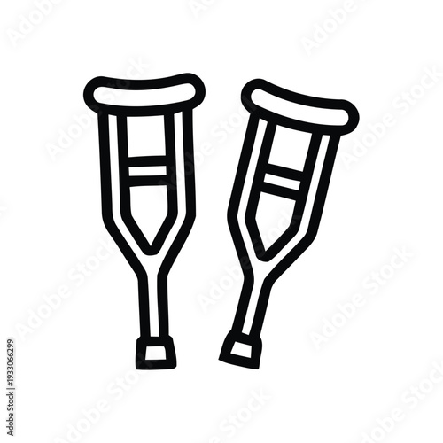A simple black and white line drawing depicting a pair of crutches