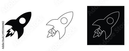 Rocket ship launching into space with dynamic flames and modern design