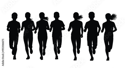 Group of women running forward dynamic and energetic silhouette
