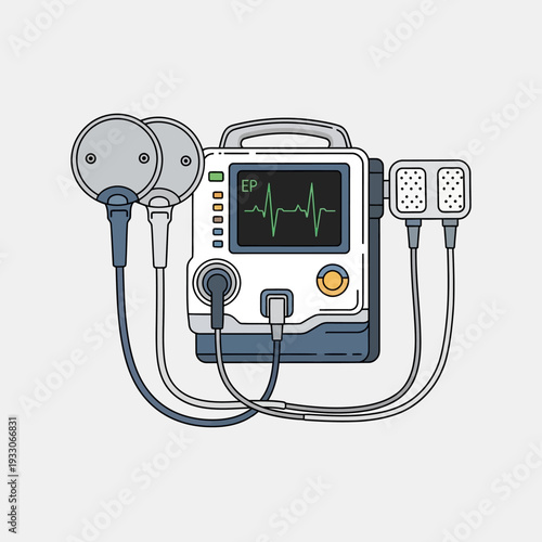 Defibrillator Medical Device ECG Monitor Heartbeat Line Graphic Vector Illustration