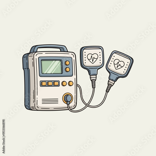 Defibrillator Medical Device with Heart Symbol on Paddles - Illustration