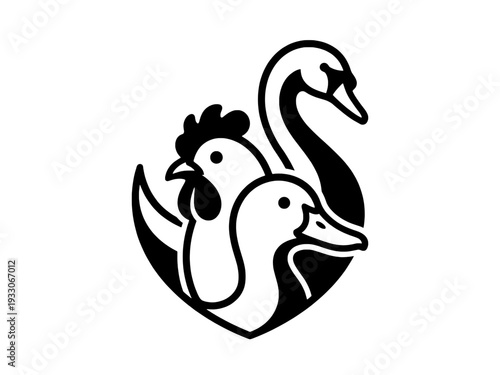 Minimalist Poultry and Waterfowl Vector Logo Set Featuring a Hen, Duck, and Swan Head Profile Isolated on Transparent Background