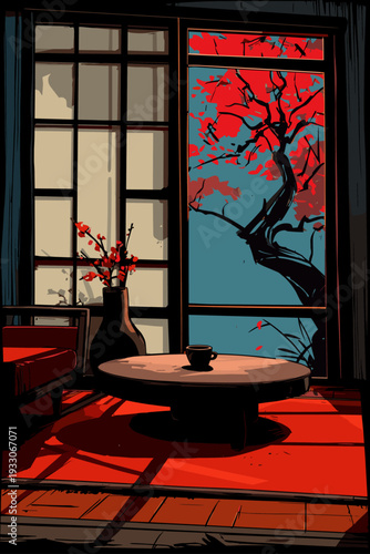 Photography Minimal Shoji Screen Divider in Calm Room