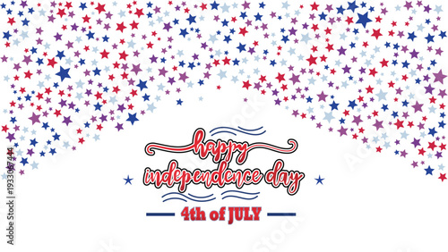 Illustration of a happy Independence Day 4th of July celebration with colorful stars