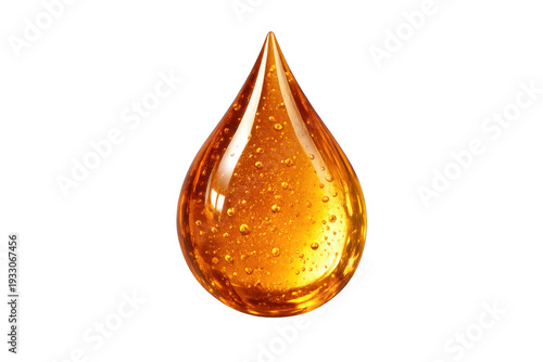 Golden oil drop with bubbles containing liquid serum isolated