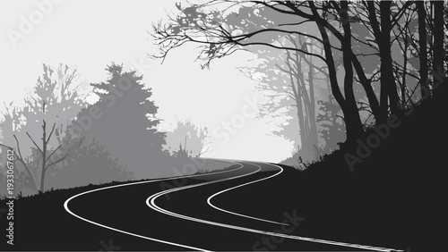 A winding road leads to a mysterious castle on a hill under a starry night sky Vector