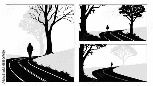 A serene journey through nature's beauty captured in four distinct scenes Vector