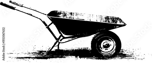High contrast stencil style wheelbarrow art for vintage design