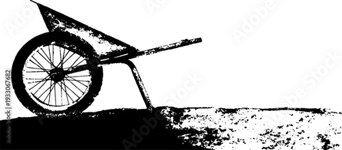 High contrast wheelbarrow silhouette in stencil style